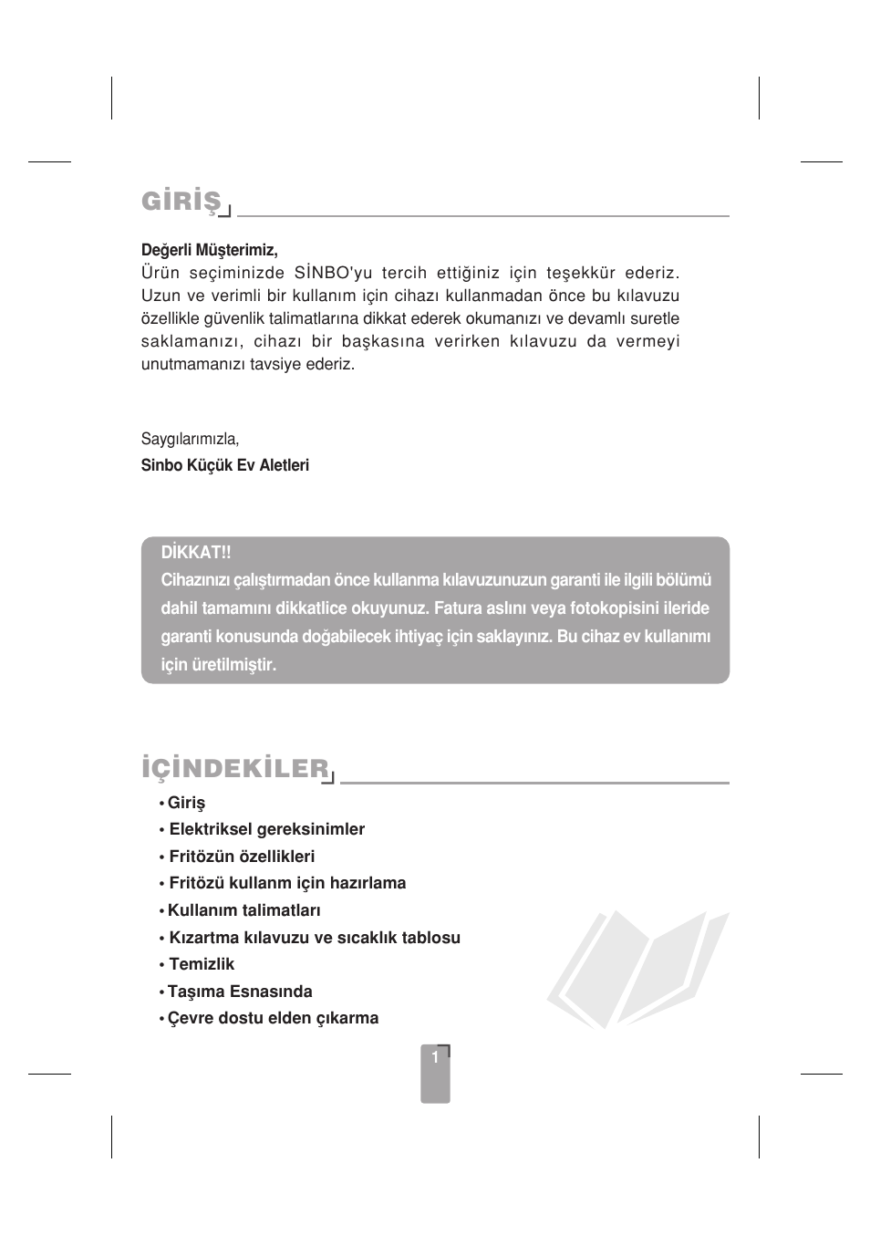 G‹r‹fi, Ç‹ndek‹ler | SINBO SDF 3817 User Manual | Page 2 / 44
