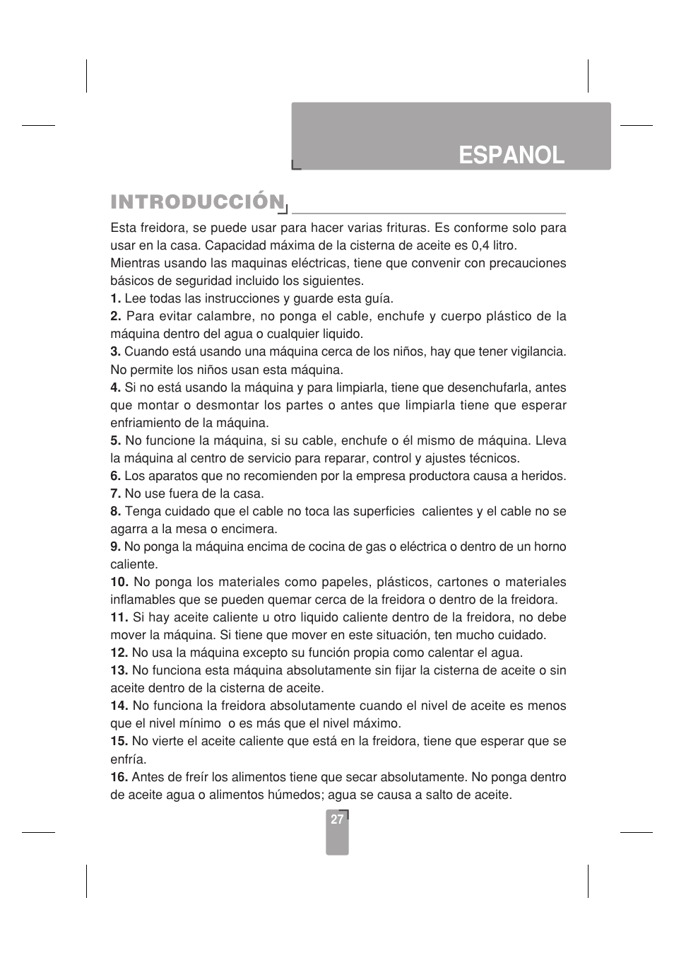 Espanol | SINBO SDF 3817 User Manual | Page 28 / 44