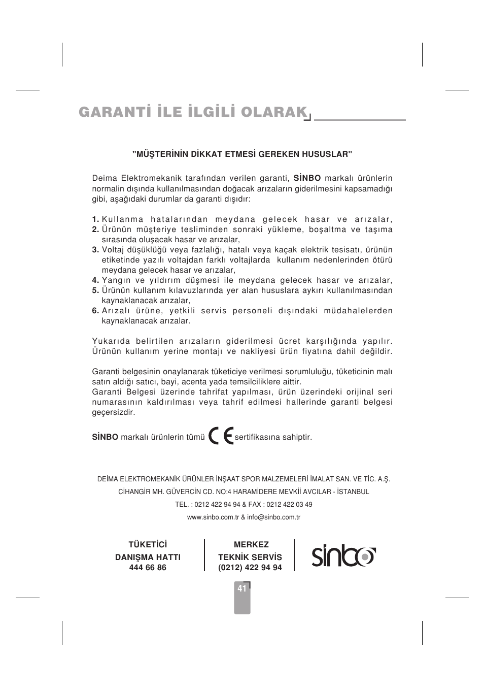 Garant‹ ‹le ‹lg‹l‹ olarak | SINBO SDF 3817 User Manual | Page 42 / 44