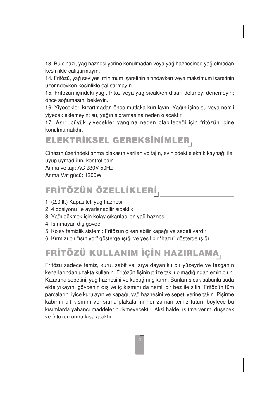 Elektr‹ksel gereks‹n‹mler, Fr‹tözün özell‹kler, Fr‹tözü kullanim ‹ç‹n hazirlama | SINBO SDF 3817 User Manual | Page 5 / 44