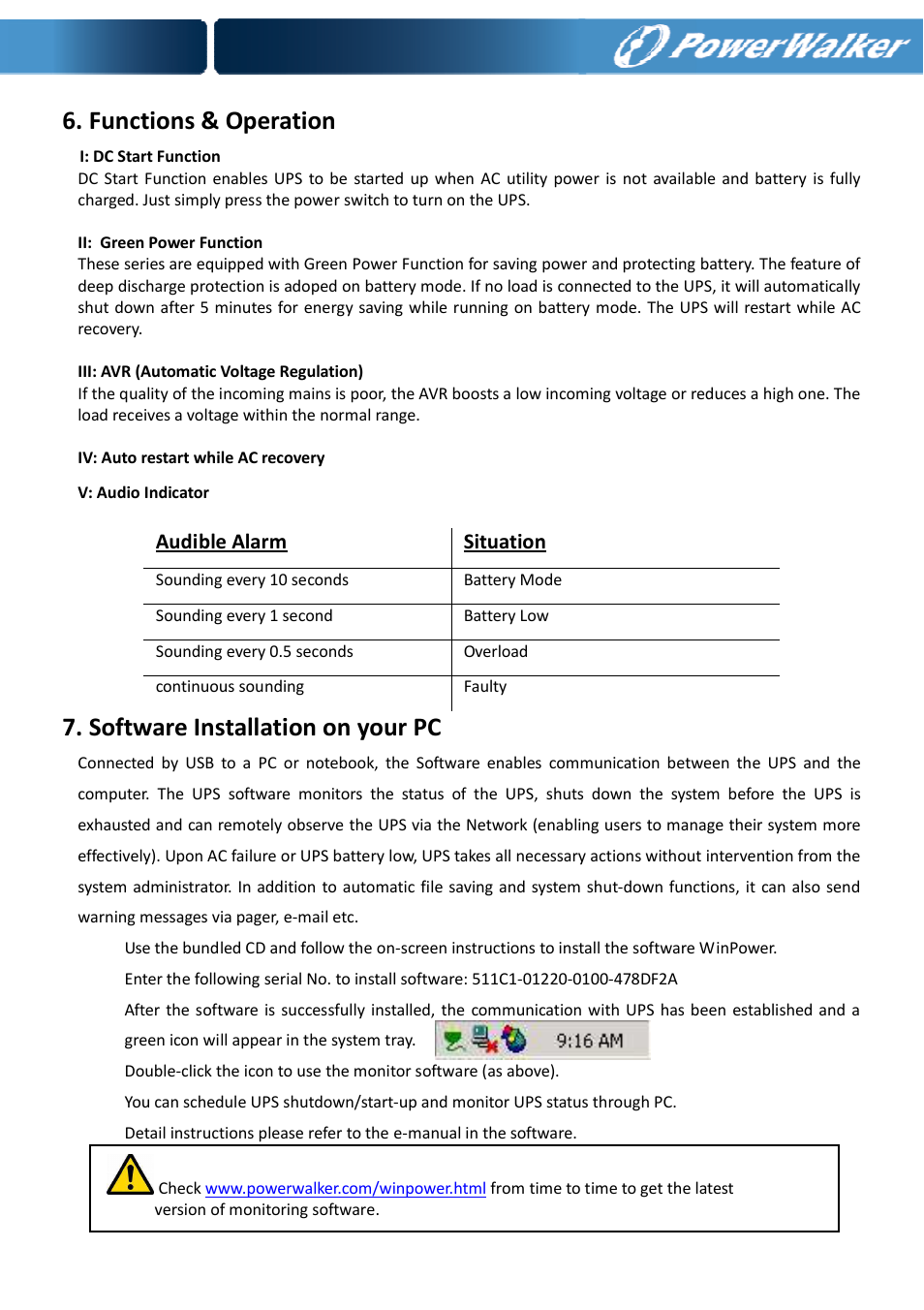 Functions & operation, Software installation on your pc | PowerWalker VI 650 IEC User Manual | Page 8 / 10