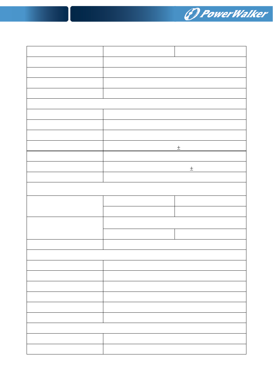 Specification | PowerWalker VFD 600 APFC User Manual | Page 11 / 12