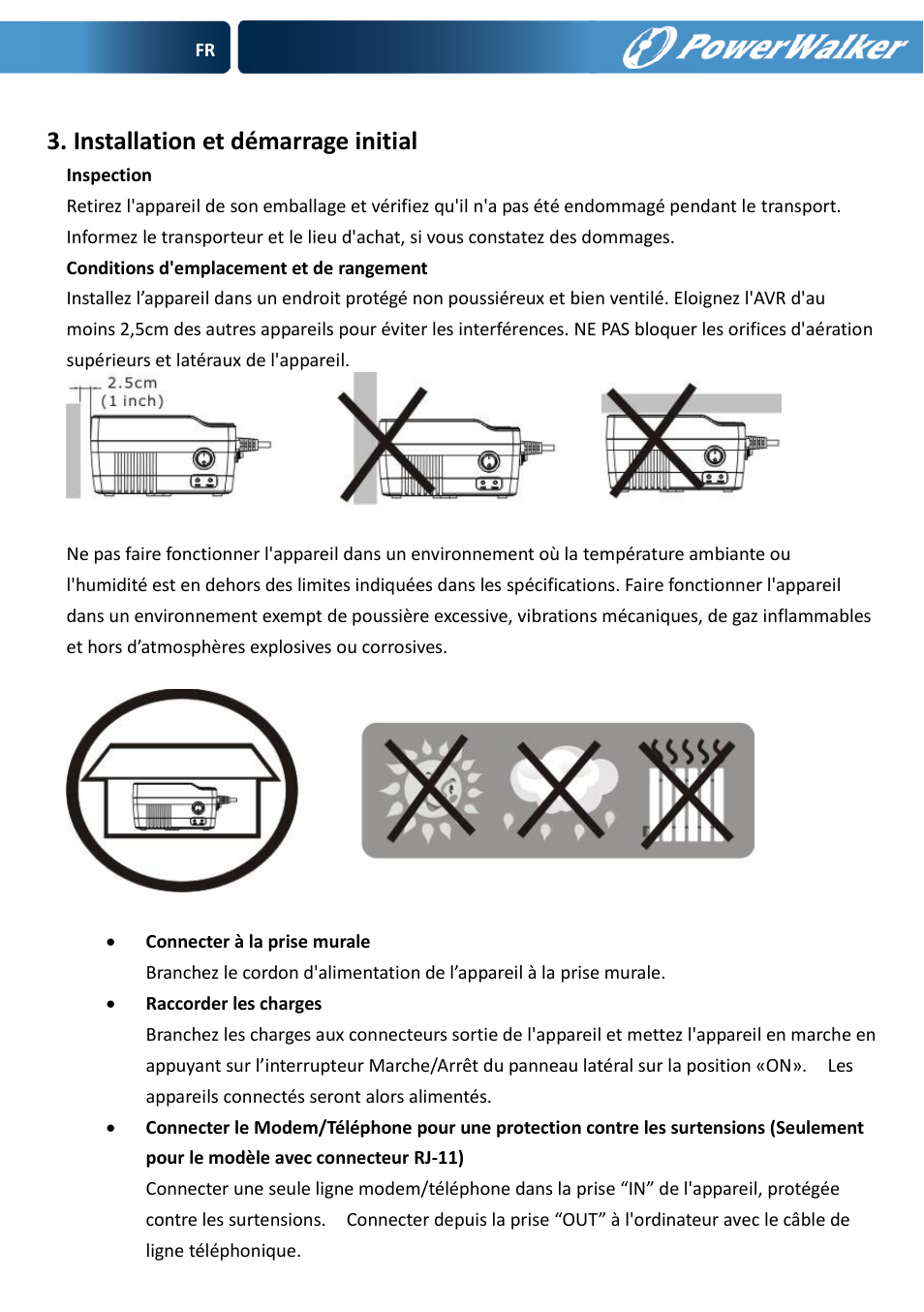 Installation et démarrage initial | PowerWalker AVR 600 User Manual | Page 11 / 86