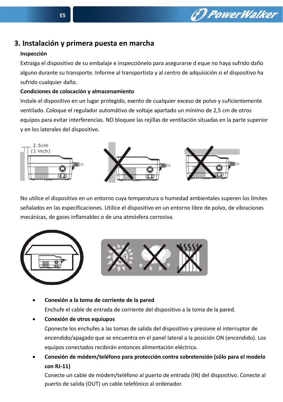 Instalación y primera puesta en marcha | PowerWalker AVR 600 User Manual | Page 15 / 86