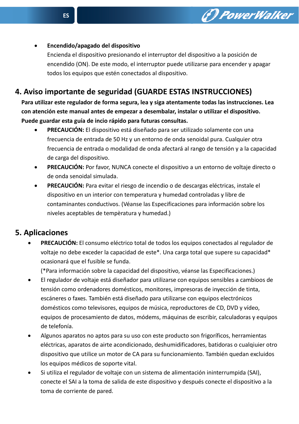 Aplicaciones | PowerWalker AVR 600 User Manual | Page 16 / 86