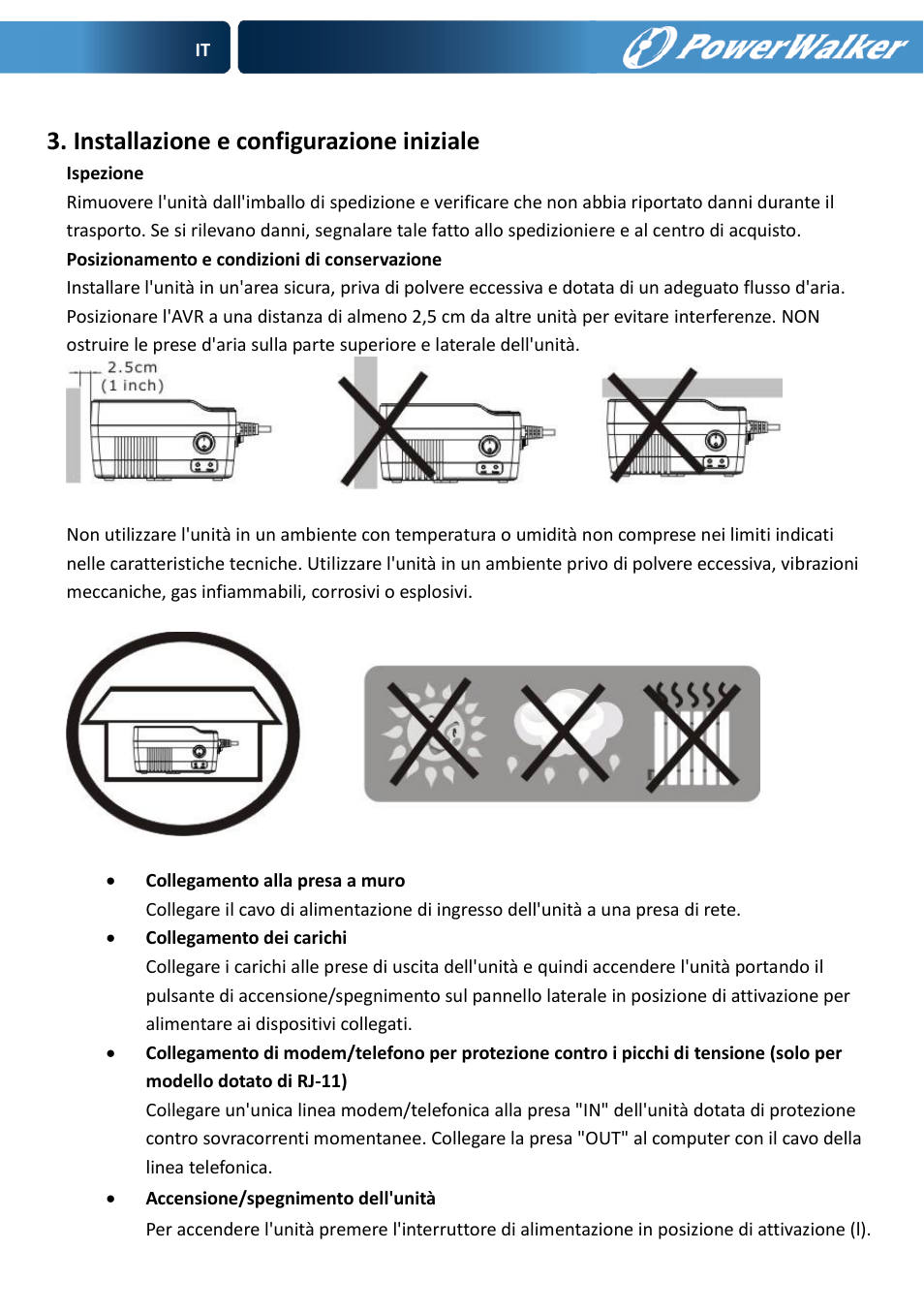 Installazione e configurazione iniziale | PowerWalker AVR 600 User Manual | Page 19 / 86