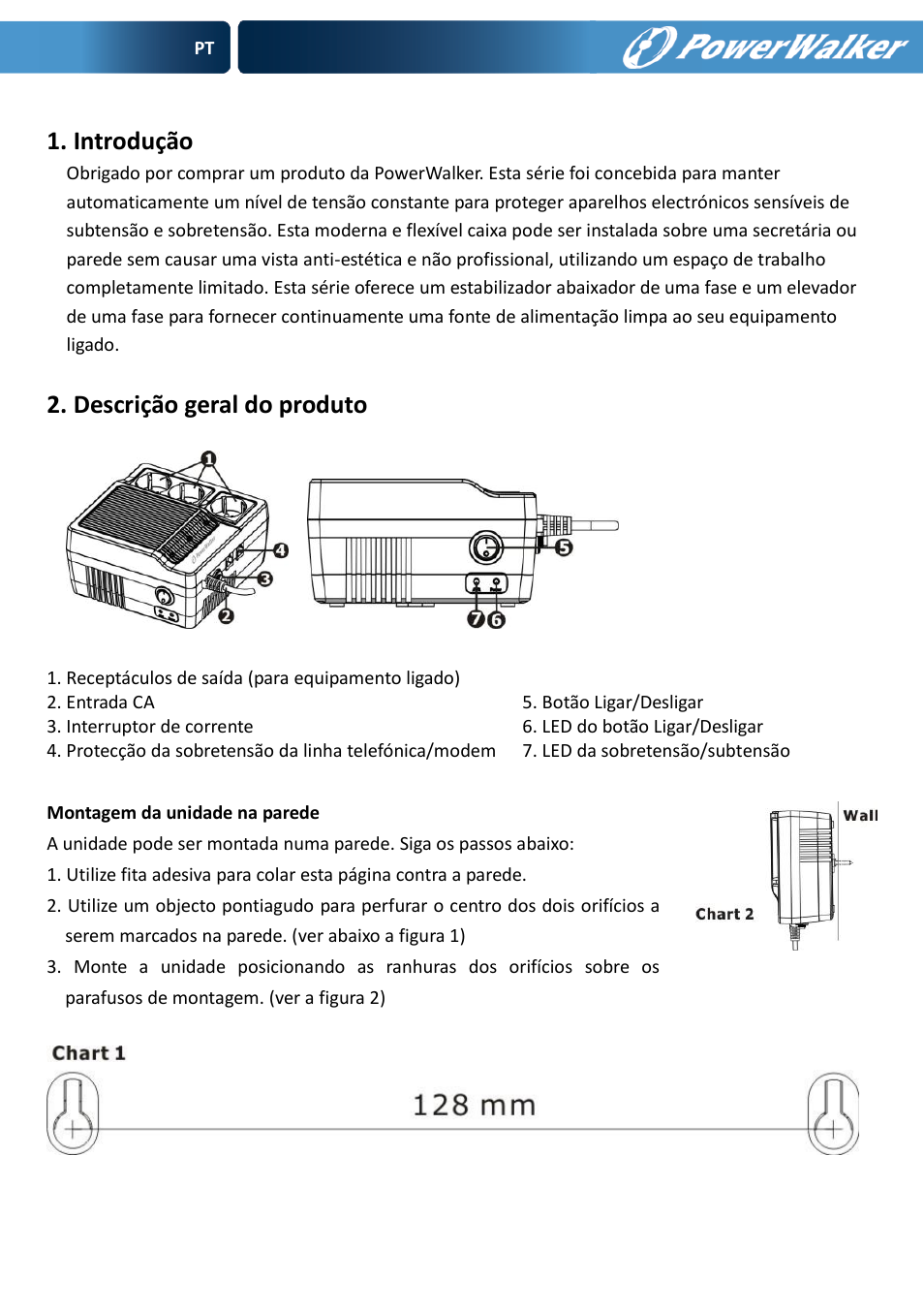 Introdução, Descrição geral do produto | PowerWalker AVR 600 User Manual | Page 22 / 86