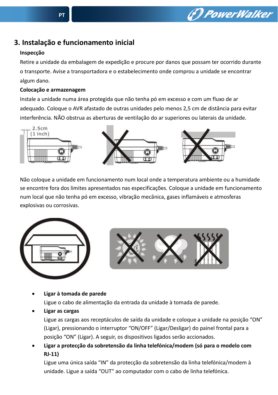 Instalação e funcionamento inicial | PowerWalker AVR 600 User Manual | Page 23 / 86