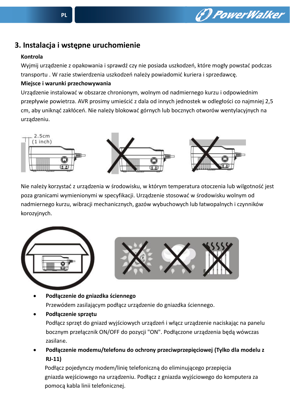 Instalacja i wstępne uruchomienie | PowerWalker AVR 600 User Manual | Page 55 / 86