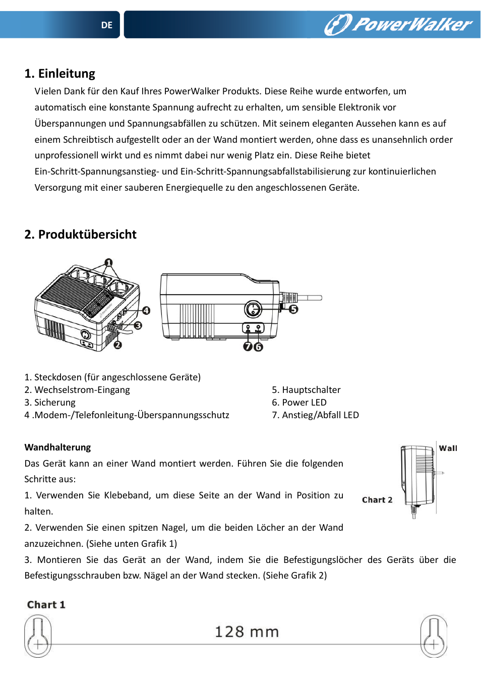 Einleitung, Produktübersicht | PowerWalker AVR 600 User Manual | Page 6 / 86