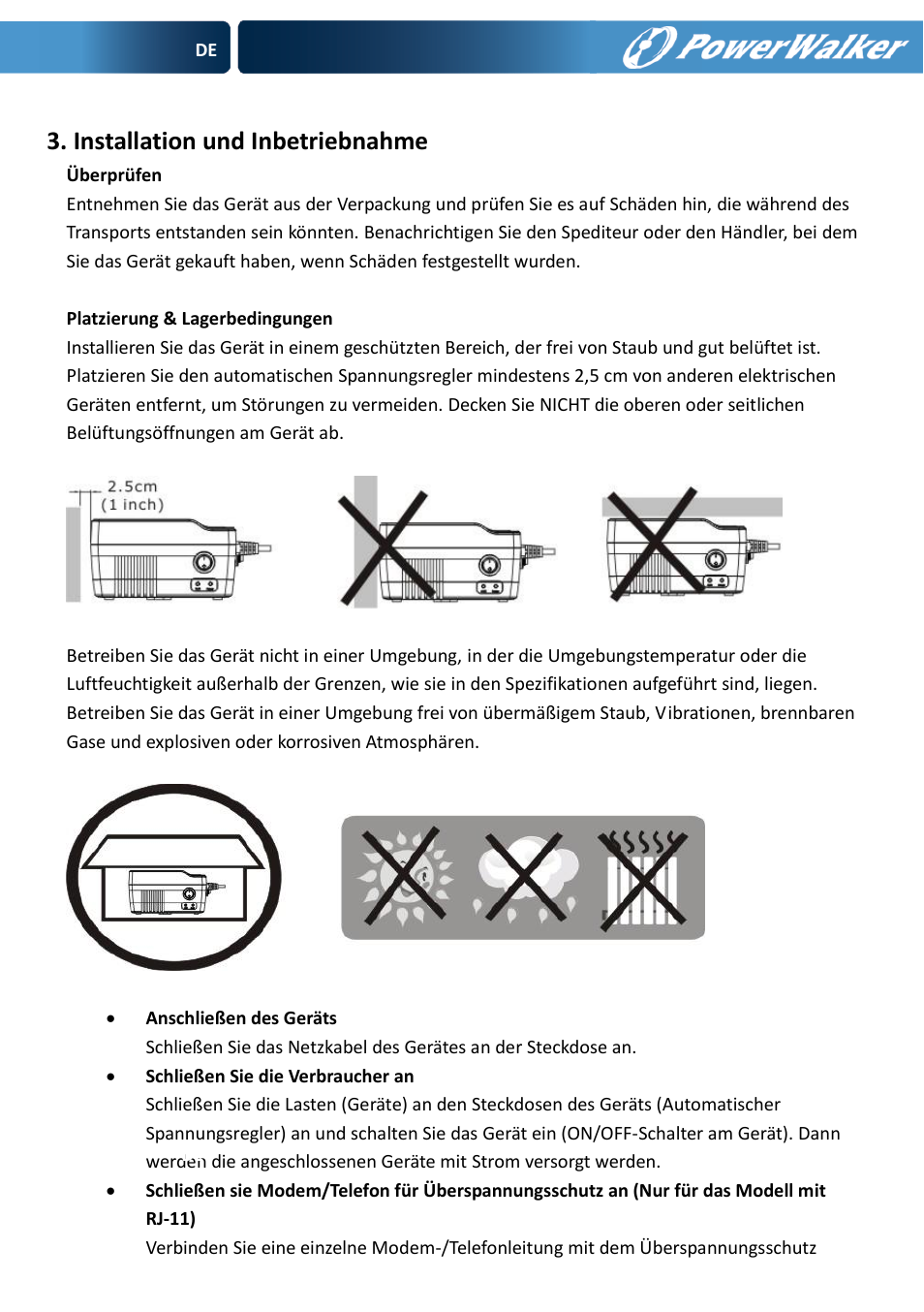 Installation und inbetriebnahme | PowerWalker AVR 600 User Manual | Page 7 / 86