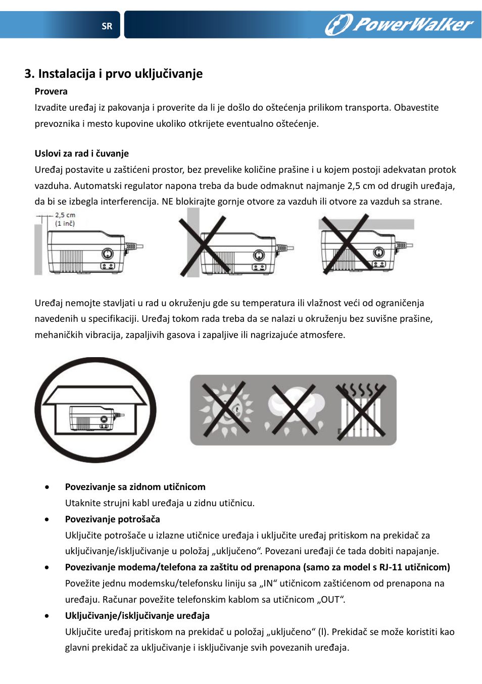 Instalacija i prvo uključivanje | PowerWalker AVR 600 User Manual | Page 79 / 86