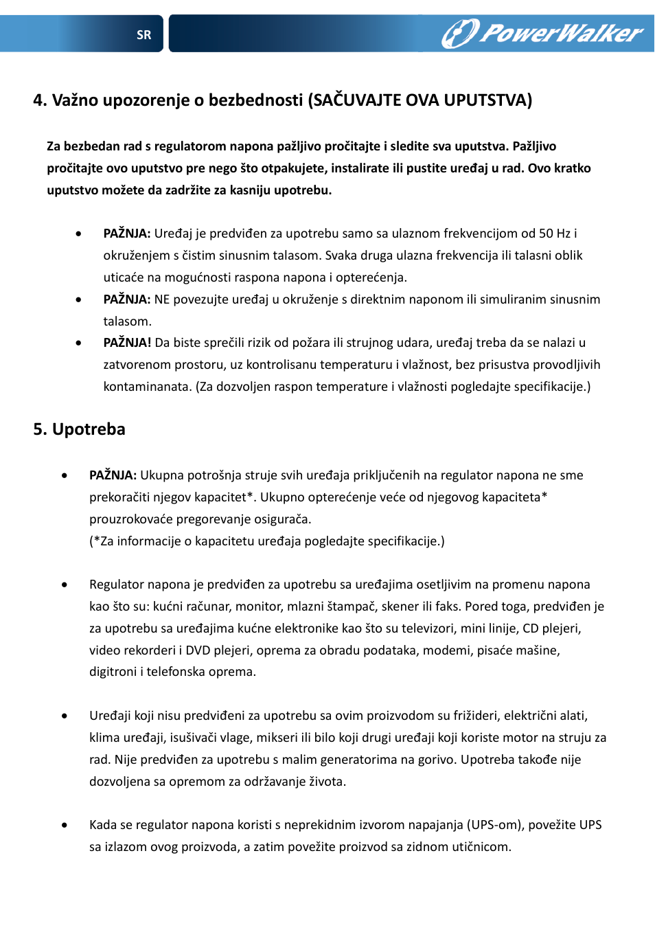 Upotreba | PowerWalker AVR 600 User Manual | Page 80 / 86