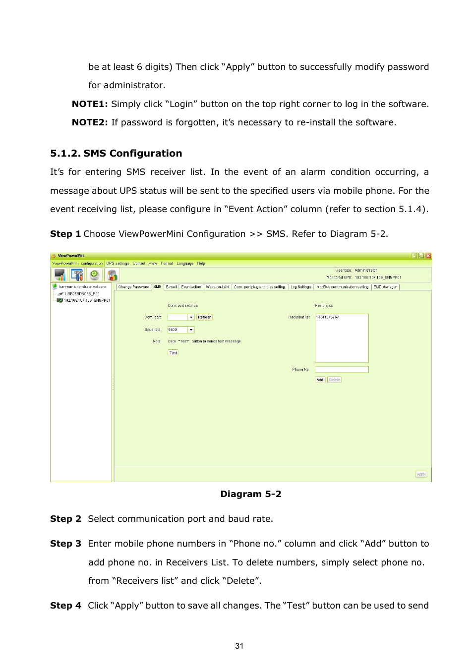 Sms configuration | PowerWalker ViewPowerMini User Manual | Page 32 / 64