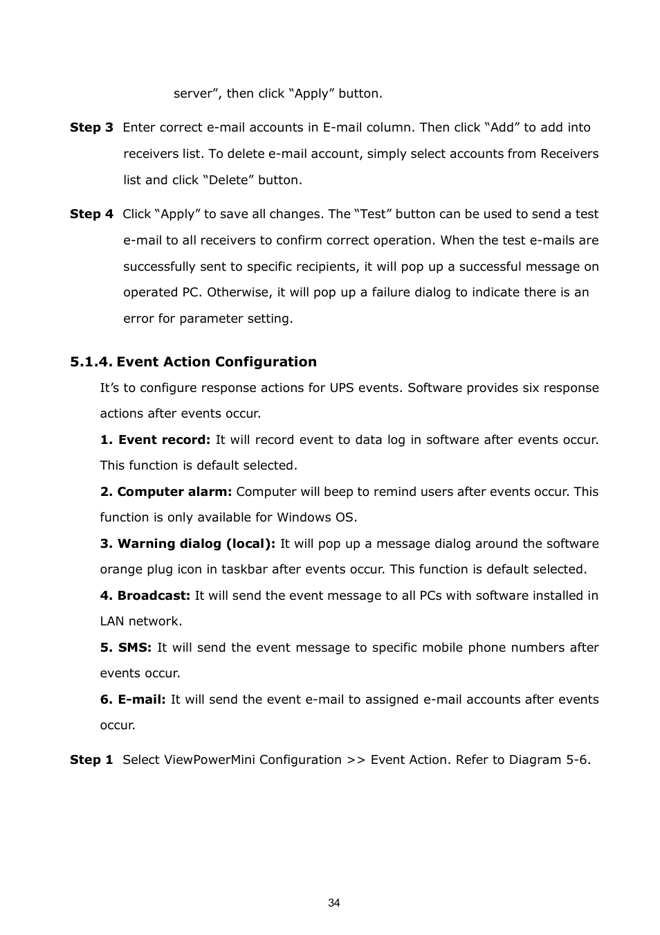 Event action configuration | PowerWalker ViewPowerMini User Manual | Page 35 / 64