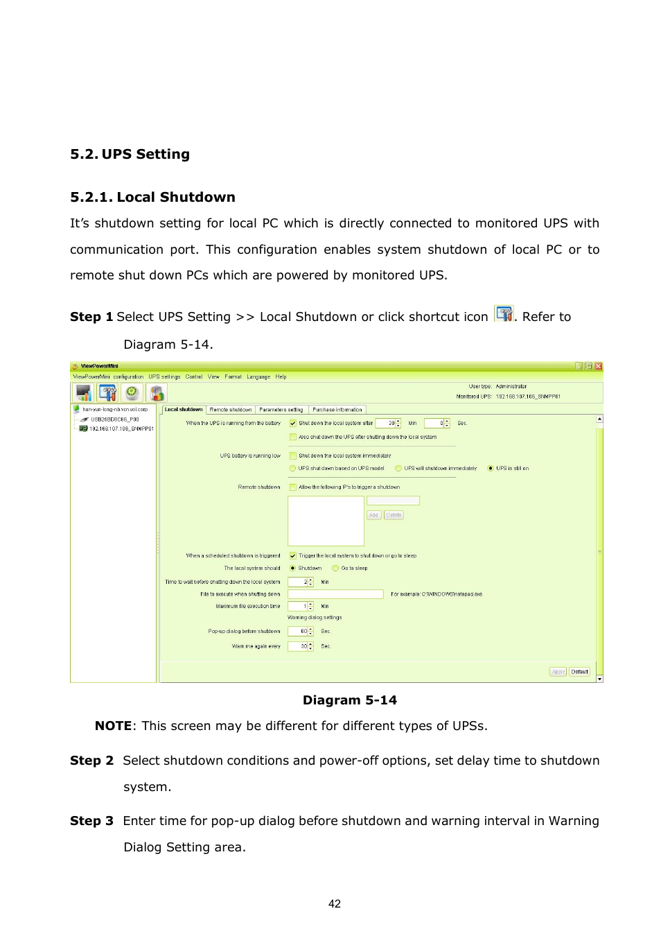 Ups setting, Local shutdown | PowerWalker ViewPowerMini User Manual | Page 43 / 64