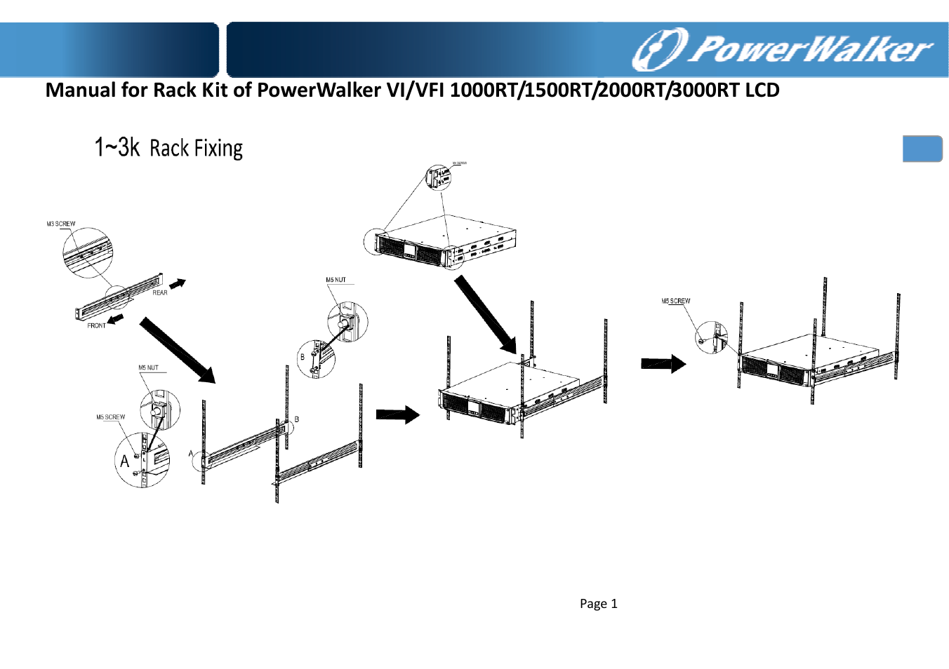 PowerWalker Rack Kit for 1-3KVA 19" UPS User Manual | 1 page