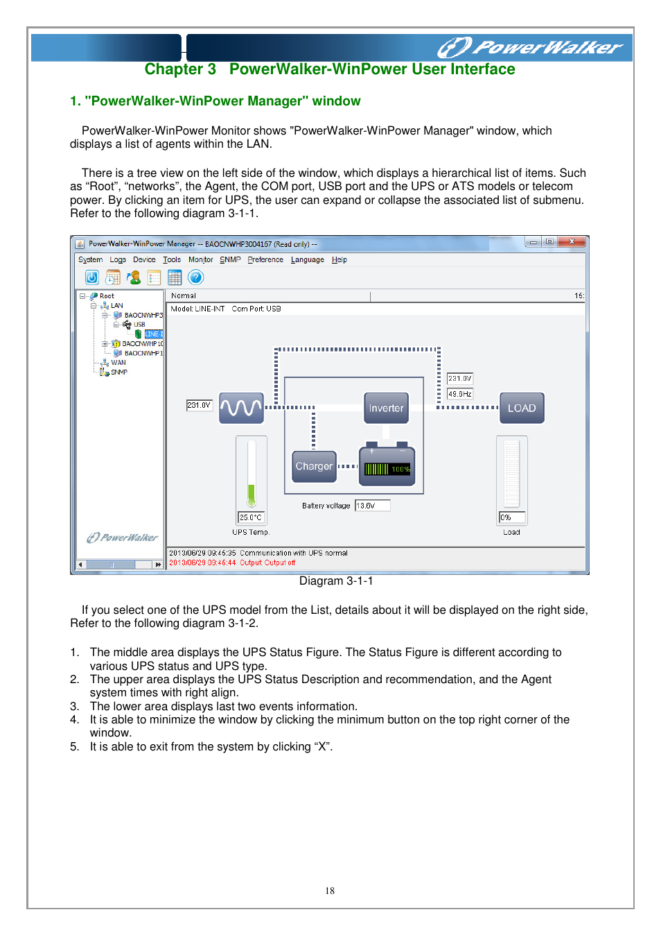Chapter 3 powerwalker-winpower user interface | PowerWalker WinPower Software V.4.3.0.1 Manual User Manual | Page 18 / 109