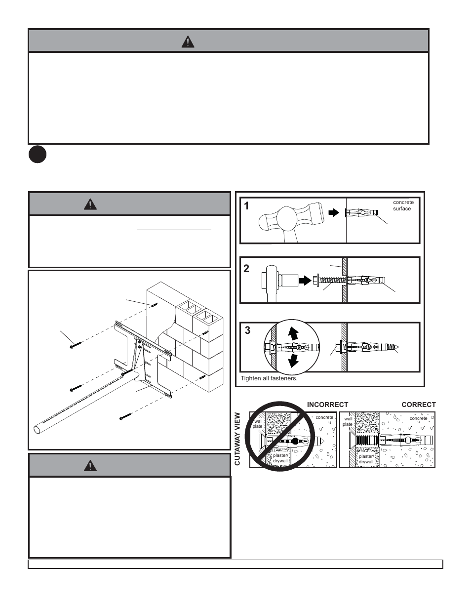 Warning, Ba c c c, Installation to a concrete or cinder block wall | Illustration a | Peerless-AV WBK100-W - Installation User Manual | Page 3 / 3