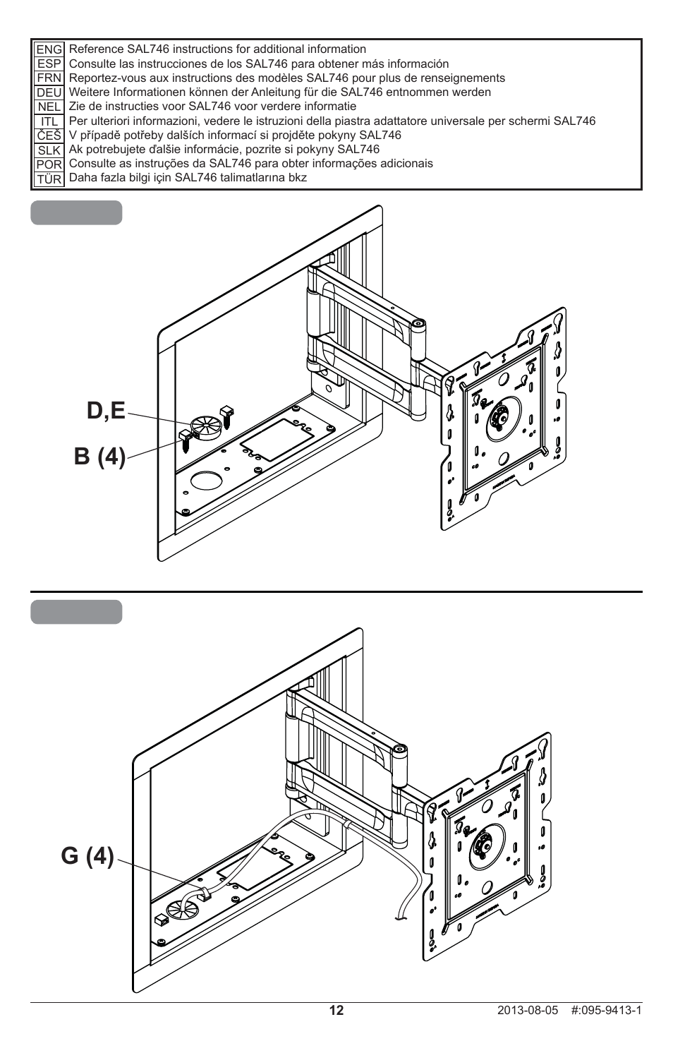 B (4) g (4) d,e 4 5 | Peerless-AV IB40-W - Installation User Manual | Page 12 / 16