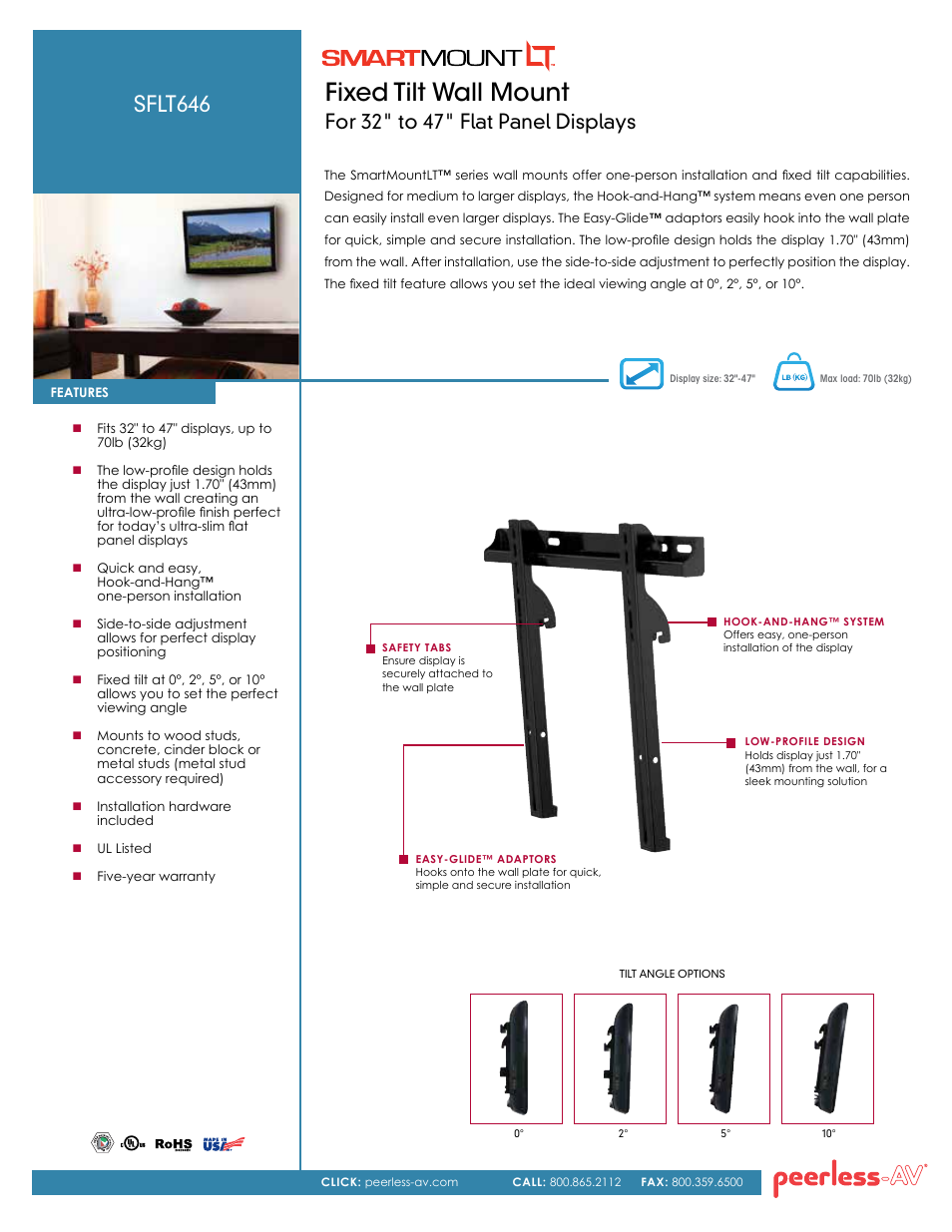 Peerless-AV SFLT646  - Sell Sheet User Manual | 2 pages