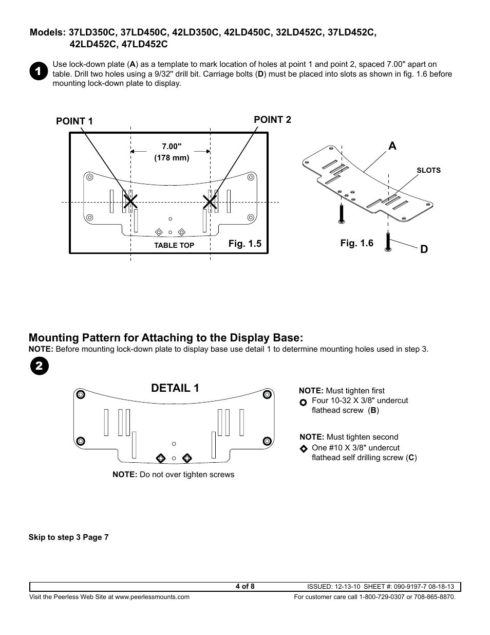 Mounting pattern for attaching to the display base, Detail 1 2 | Peerless-AV HLG440-LG-Q10 - Installation User Manual | Page 4 / 8