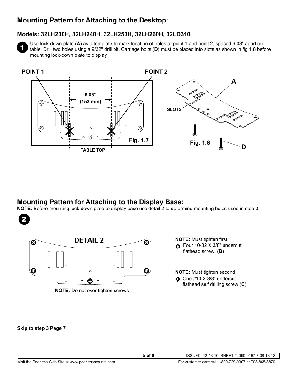 Mounting pattern for attaching to the desktop, Ad 1, Mounting pattern for attaching to the display base | Detail 2 2 | Peerless-AV HLG440-LG-Q10 - Installation User Manual | Page 5 / 8