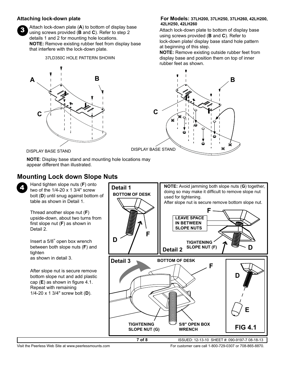 Ed fig 4.1 mounting lock down slope nuts | Peerless-AV HLG440-LG-Q10 - Installation User Manual | Page 7 / 8
