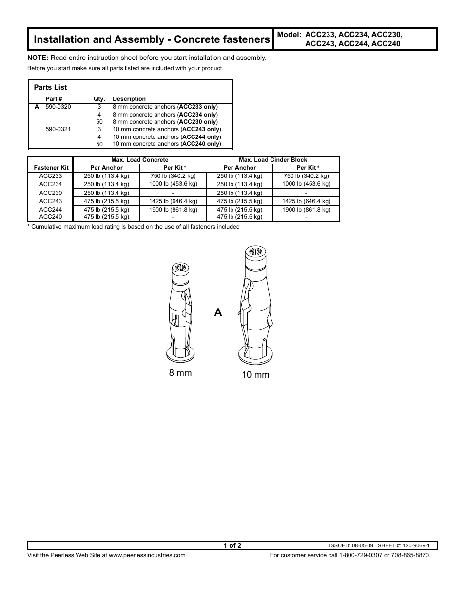 Peerless-AV ACC244 - Installation User Manual | 2 pages