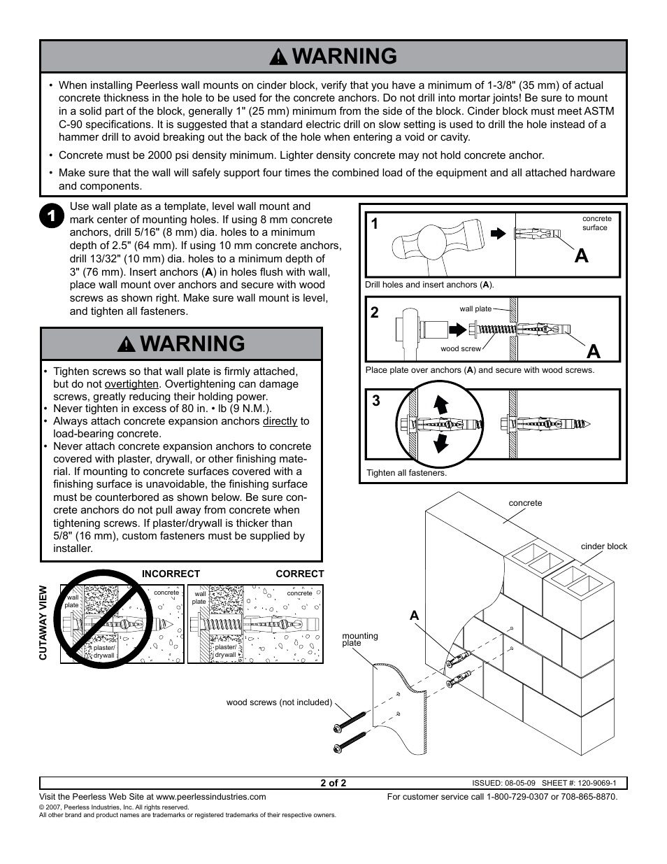 Warning | Peerless-AV ACC244 - Installation User Manual | Page 2 / 2