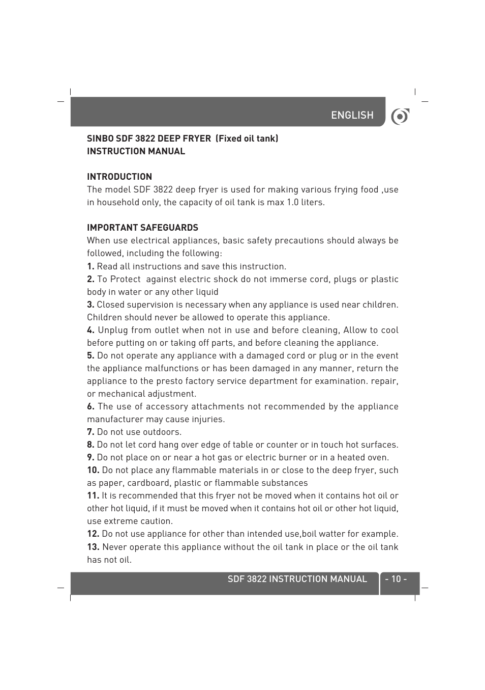 SINBO SDF 3822 User Manual | Page 11 / 48