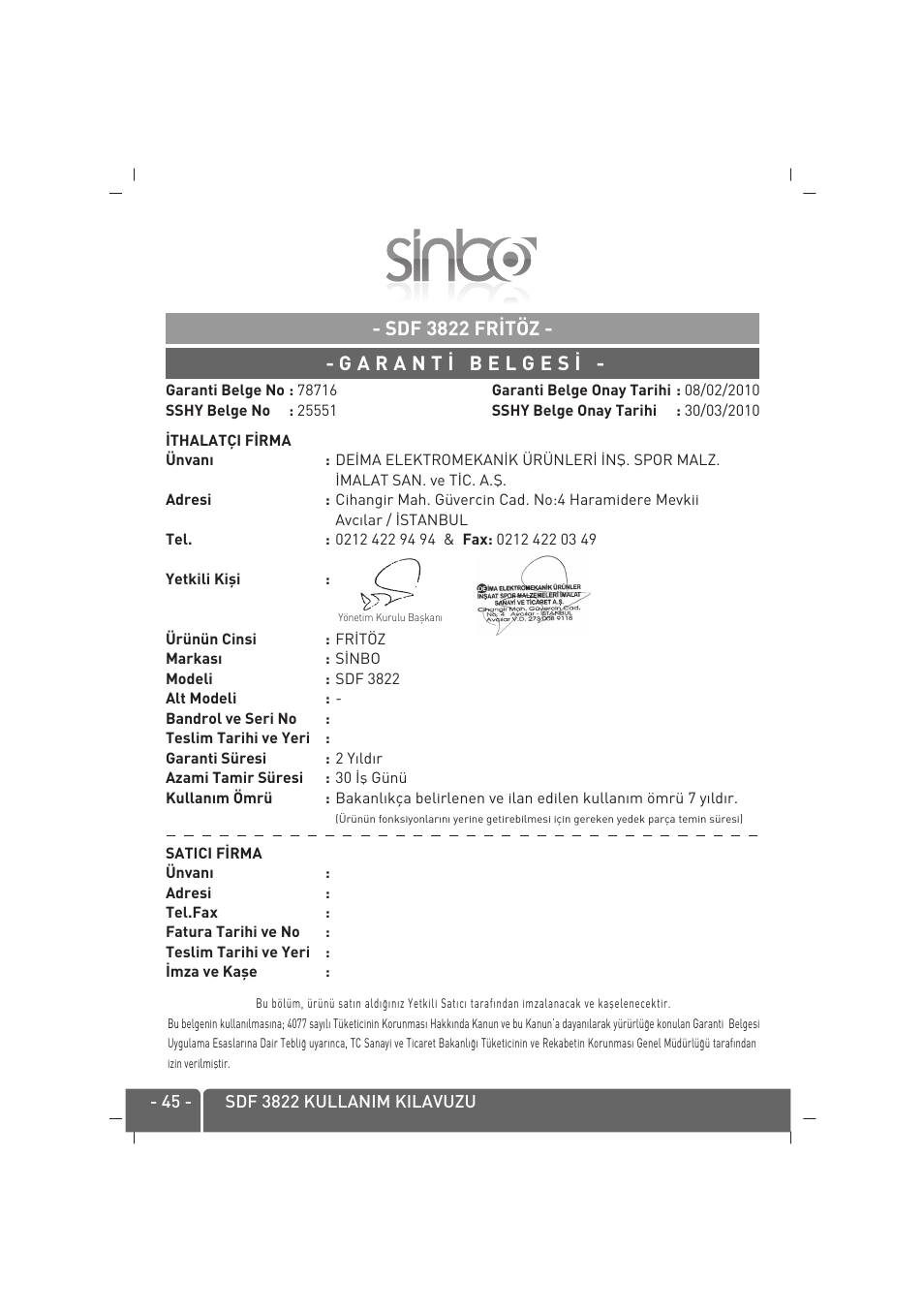 SINBO SDF 3822 User Manual | Page 46 / 48