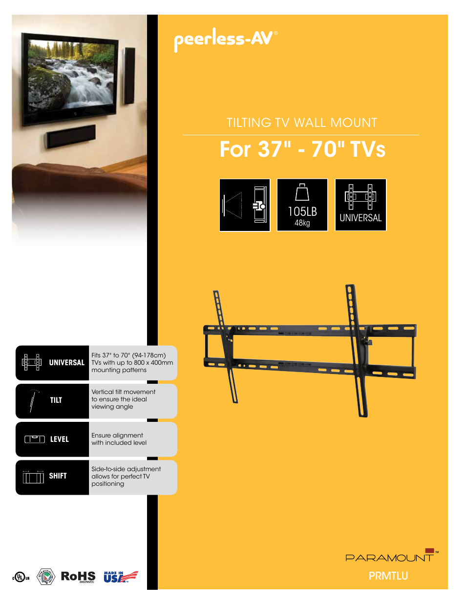 Peerless-AV PRMTLU  - Sell Sheet User Manual | 2 pages