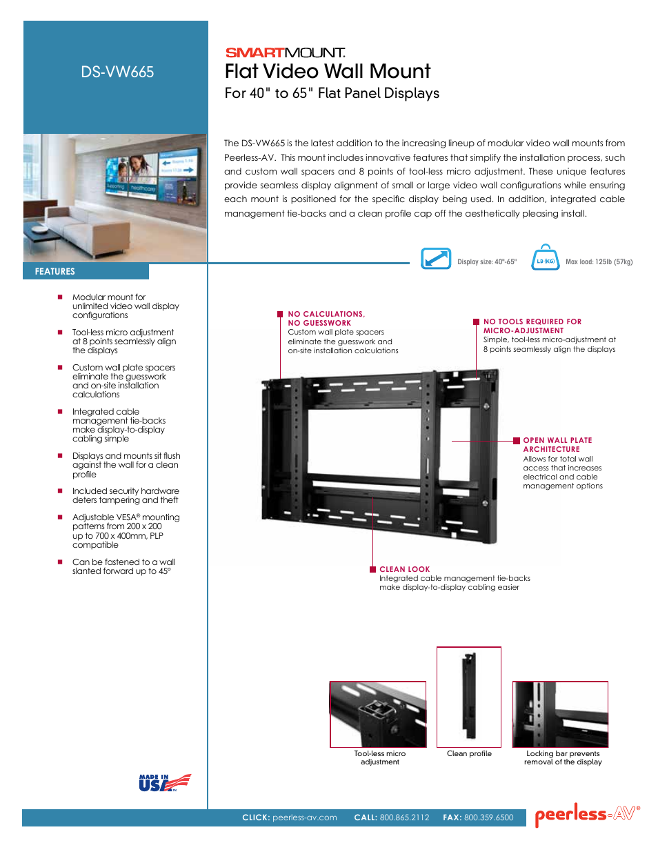 Peerless-AV DS-VW665  - Sell Sheet User Manual | 2 pages