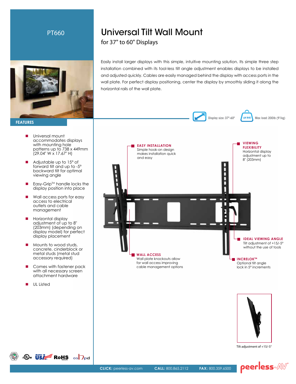 Peerless-AV PT660  - Sell Sheet User Manual | 2 pages