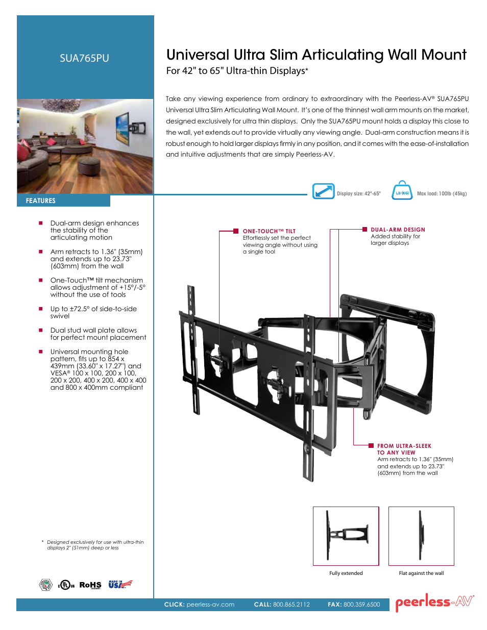 Peerless-AV SUA765PU  - Sell Sheet User Manual | 2 pages