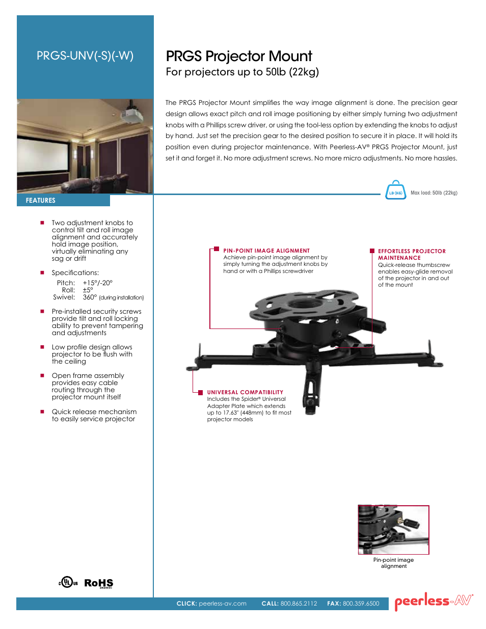 Peerless-AV PRGS-UNV-W  - Sell Sheet User Manual | 2 pages