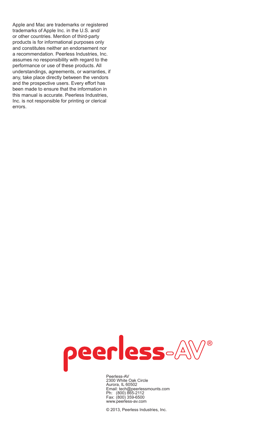Peerless-AV DS496 - Installation User Manual | Page 8 / 8
