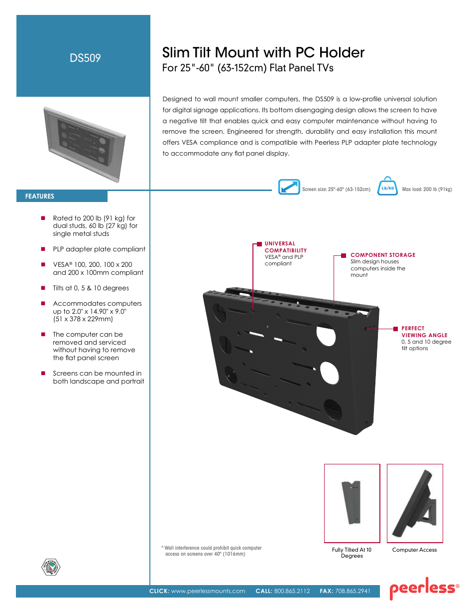 Peerless-AV DS509  - Sell Sheet User Manual | 2 pages