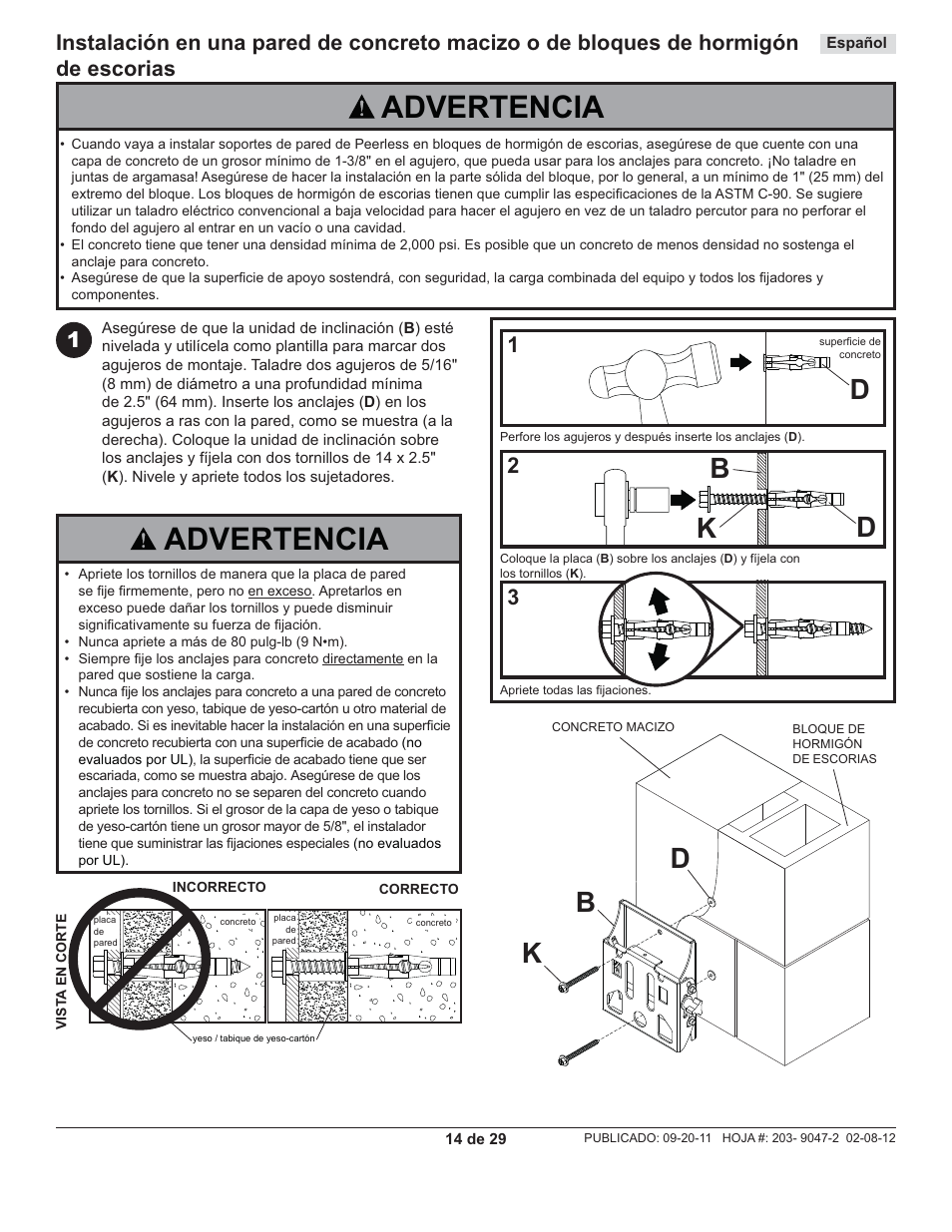 Advertencia, Db k | Peerless-AV ST632-AW - Installation User Manual | Page 14 / 29