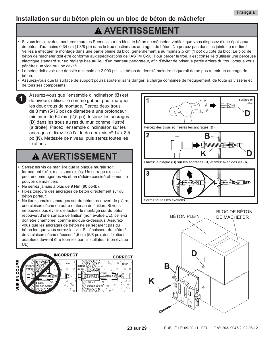 Avertissement, Db k | Peerless-AV ST632-AW - Installation User Manual | Page 23 / 29