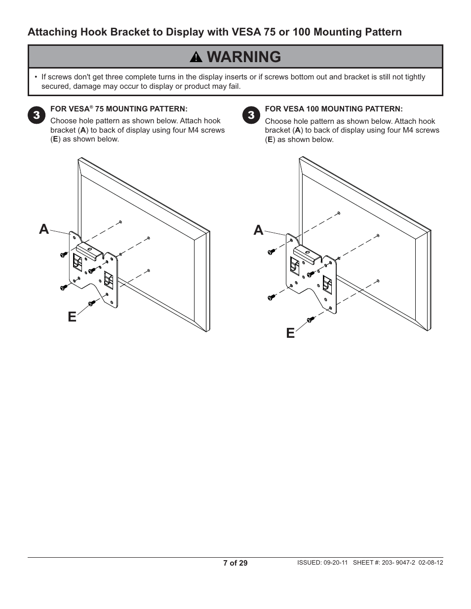 Warning | Peerless-AV ST632-AW - Installation User Manual | Page 7 / 29