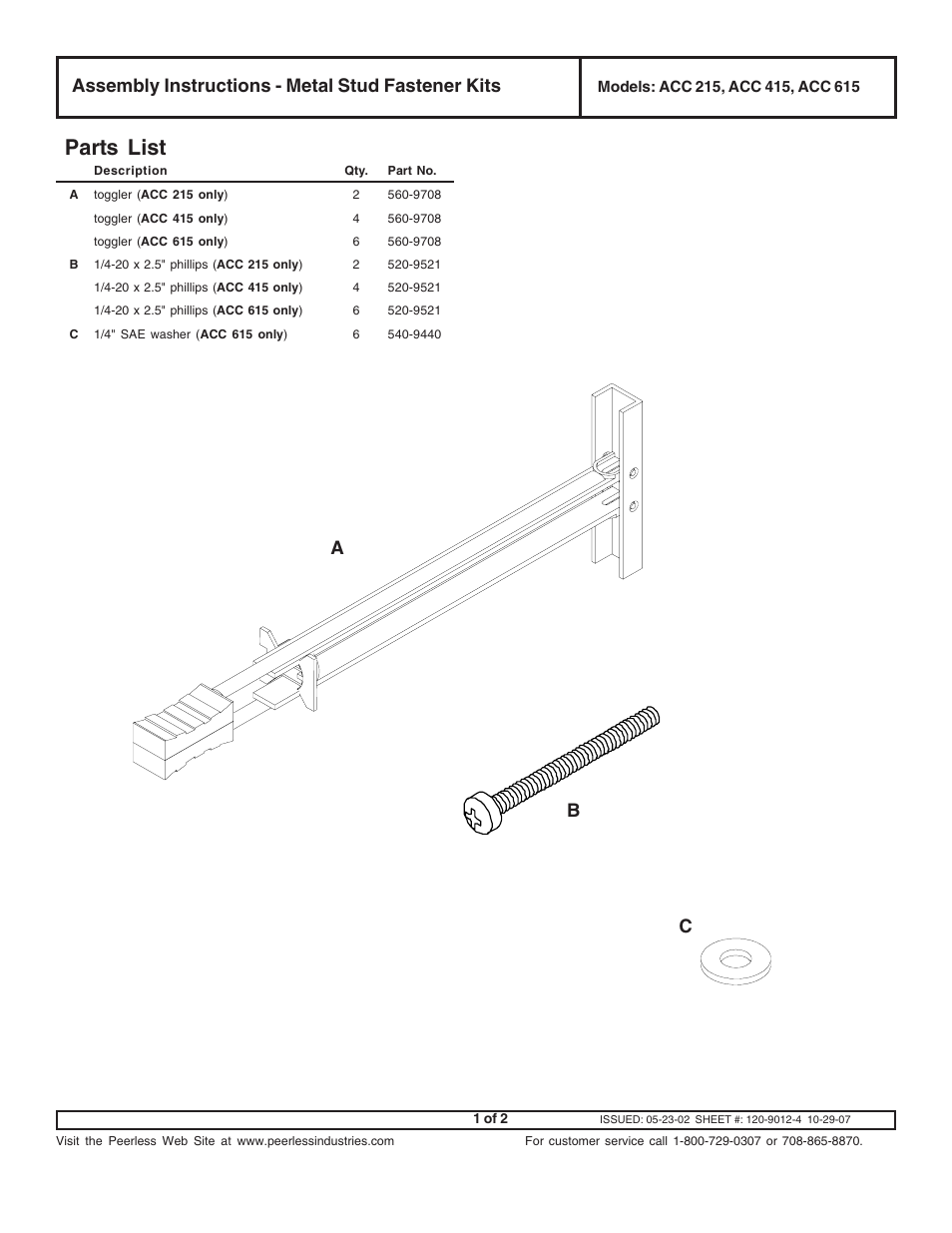 Peerless-AV ACC615 - Installation User Manual | 2 pages