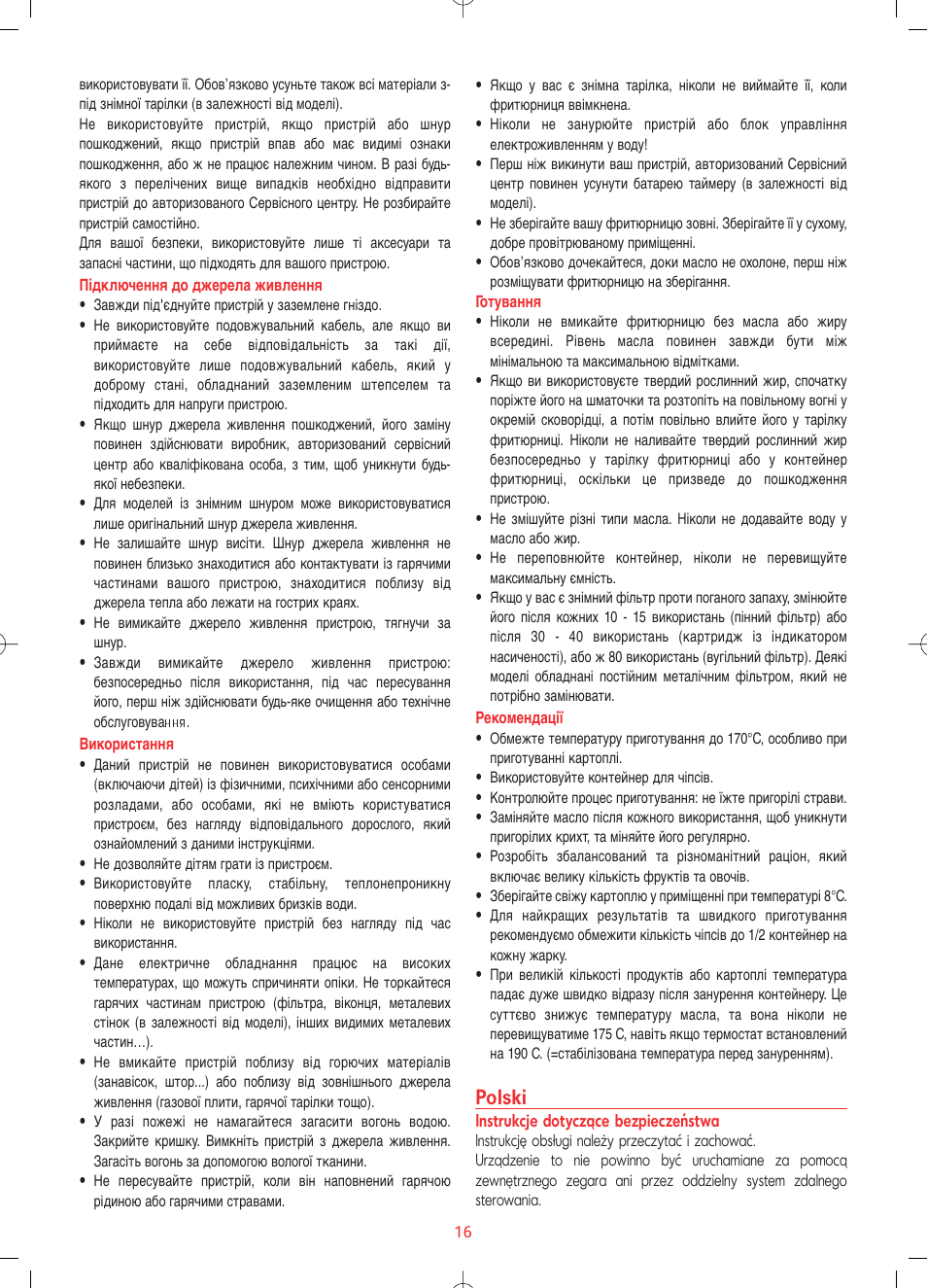 Polski | Tefal FF1024 User Manual | Page 16 / 32