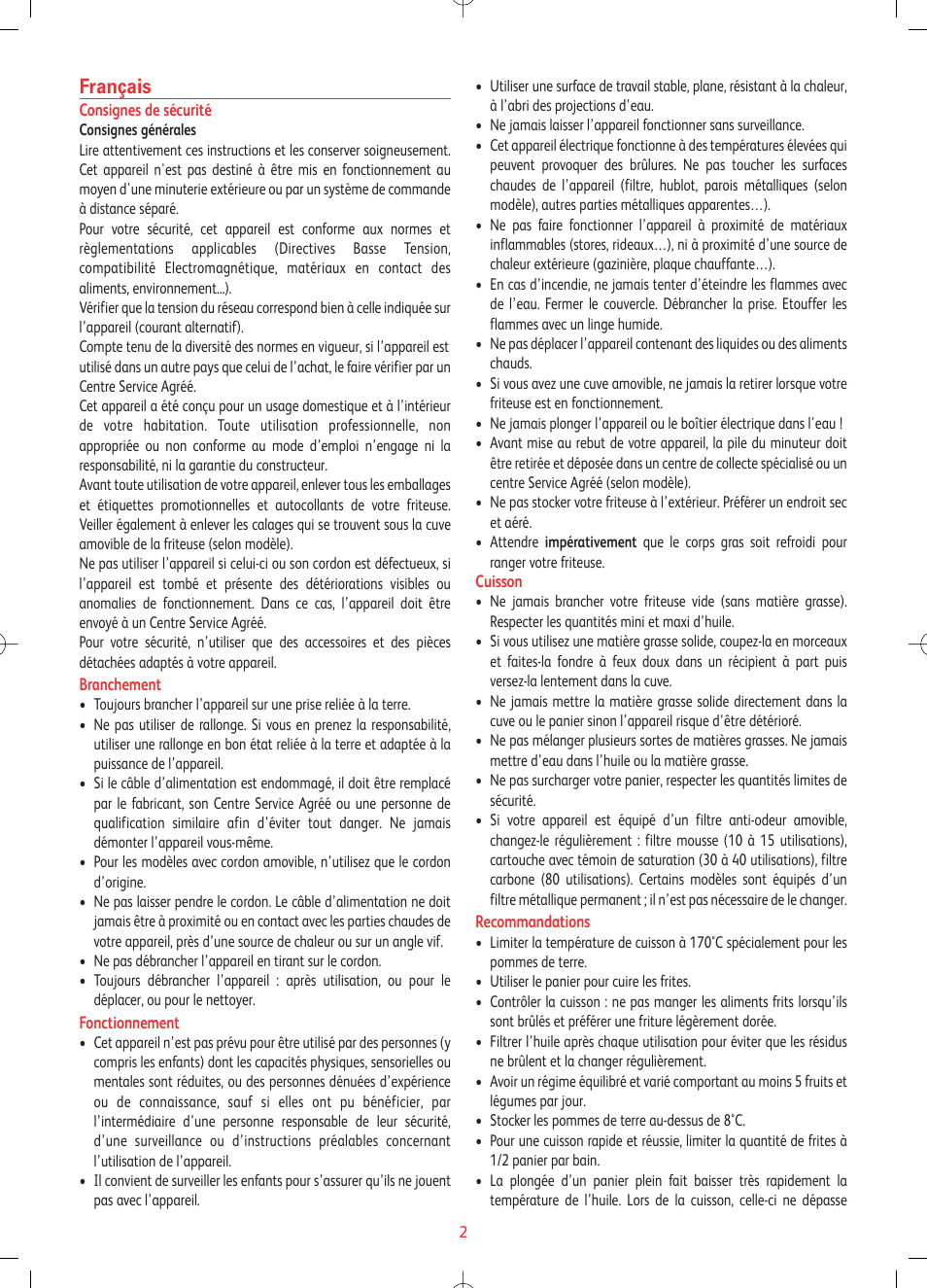 Français | Tefal FF1024 User Manual | Page 2 / 32