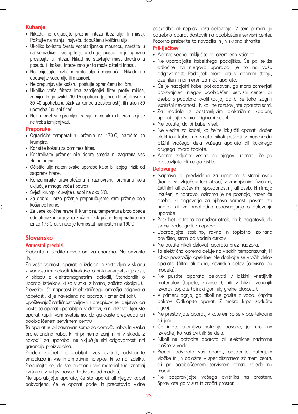 Slovensko | Tefal FF1024 User Manual | Page 23 / 32