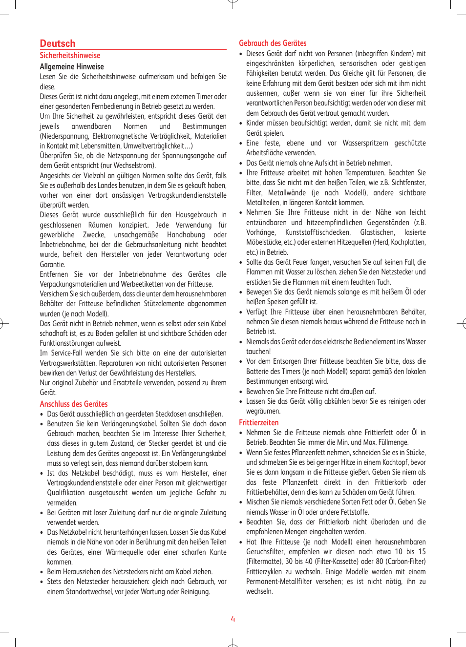 Deutsch | Tefal FF1024 User Manual | Page 4 / 32