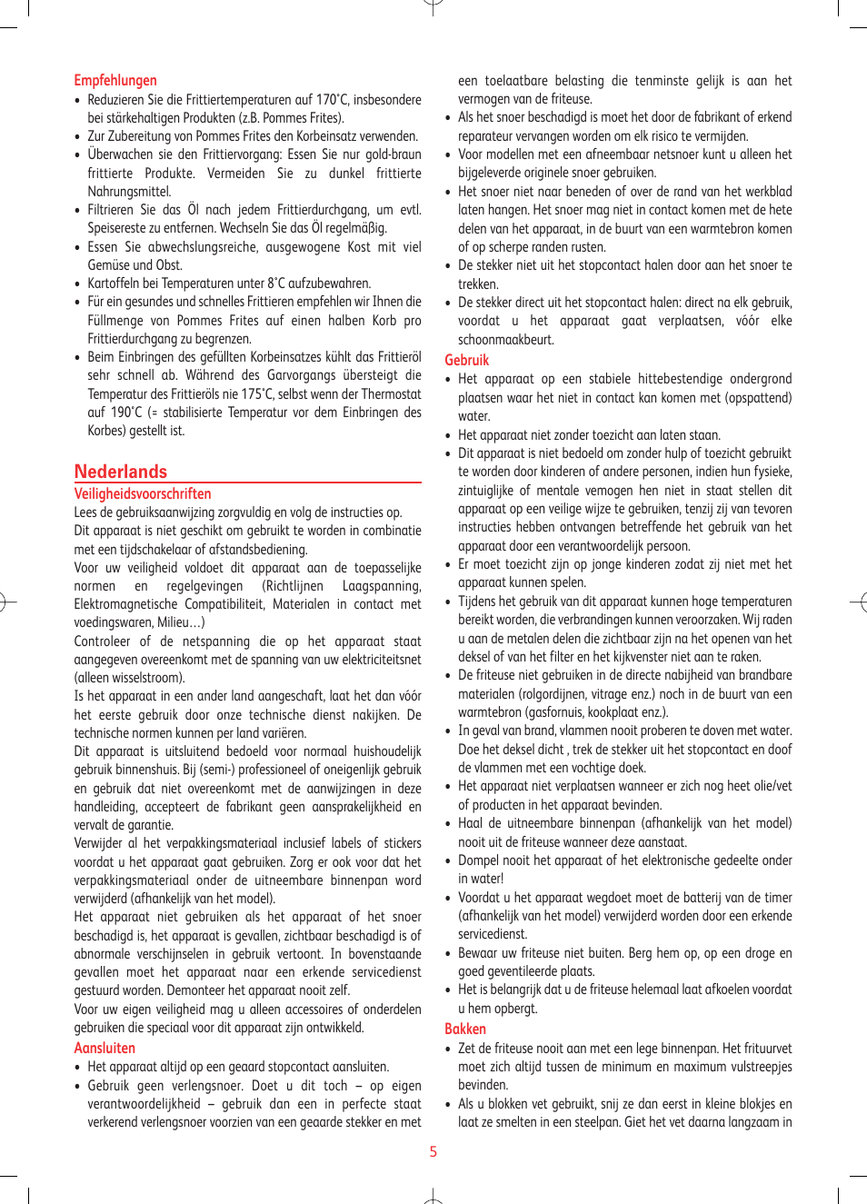 Nederlands | Tefal FF1024 User Manual | Page 5 / 32