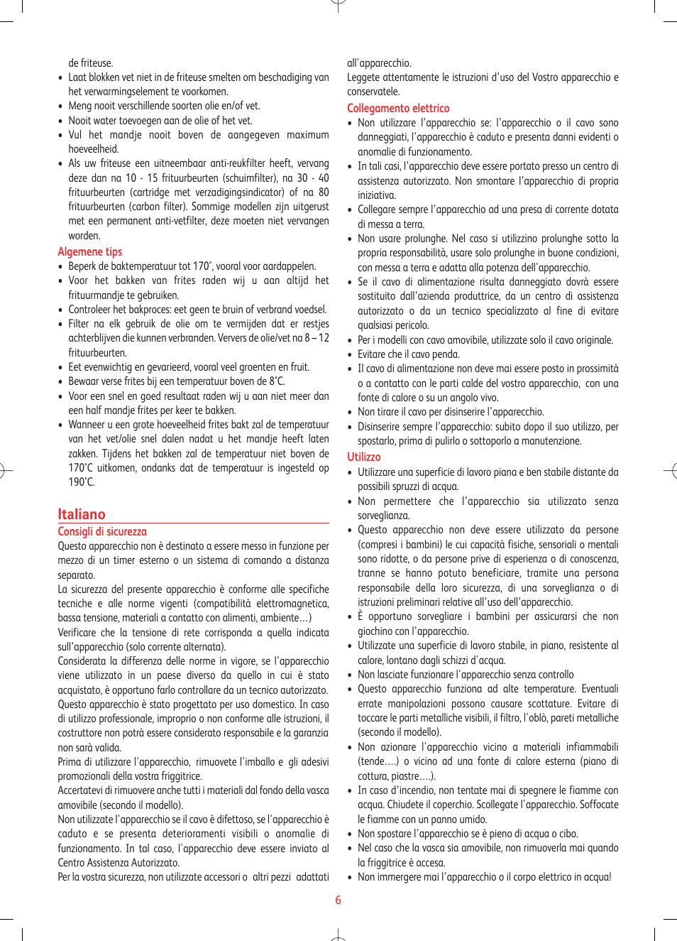 Italiano | Tefal FF1024 User Manual | Page 6 / 32