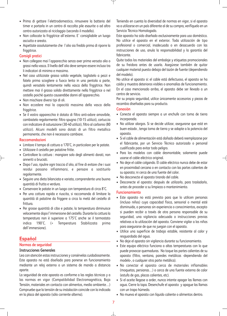Español | Tefal FF1024 User Manual | Page 7 / 32